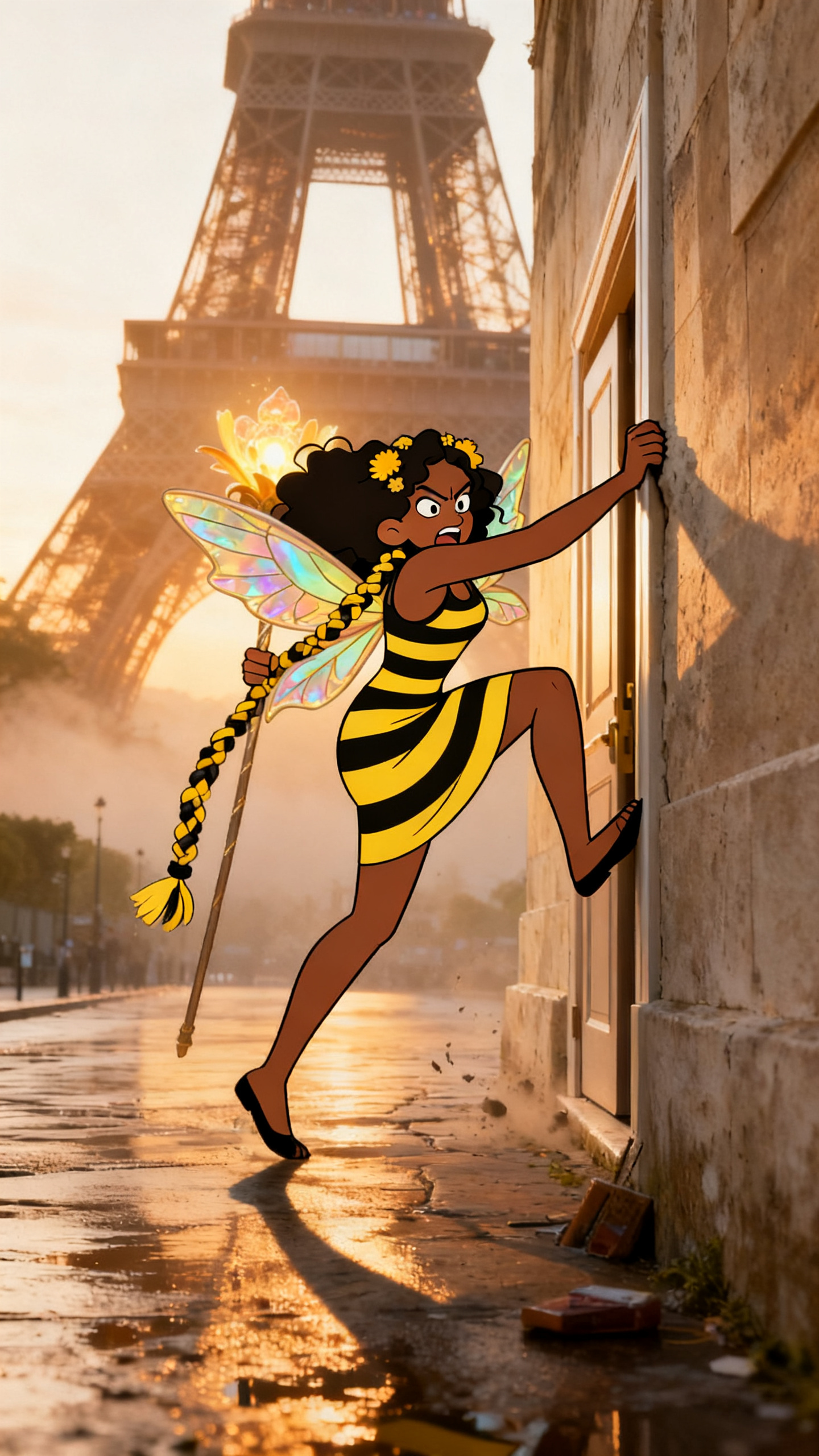 Cartoon character at Eiffel Tower, Paris
